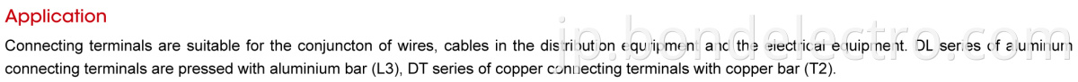 DL Series Copper Aluminum Connector Terminals Parameter